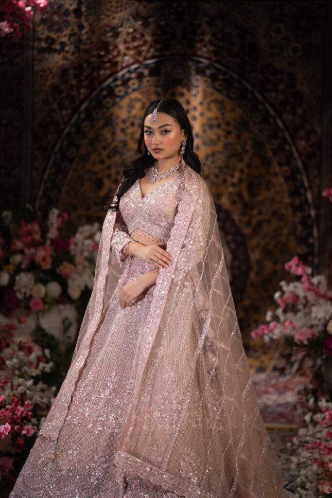 Blush Pink Crystal Embellished Bridal Lehenga