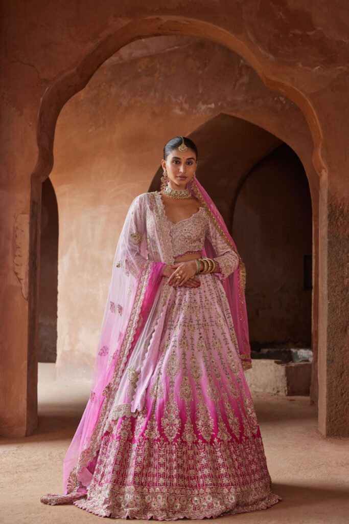 Fuchsia Pink Ombre Dyed Lehenga