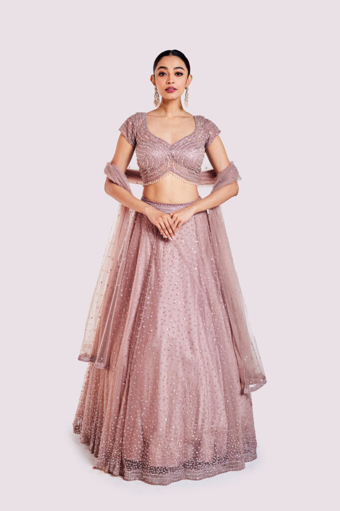 Onion Pink Net Lehenga